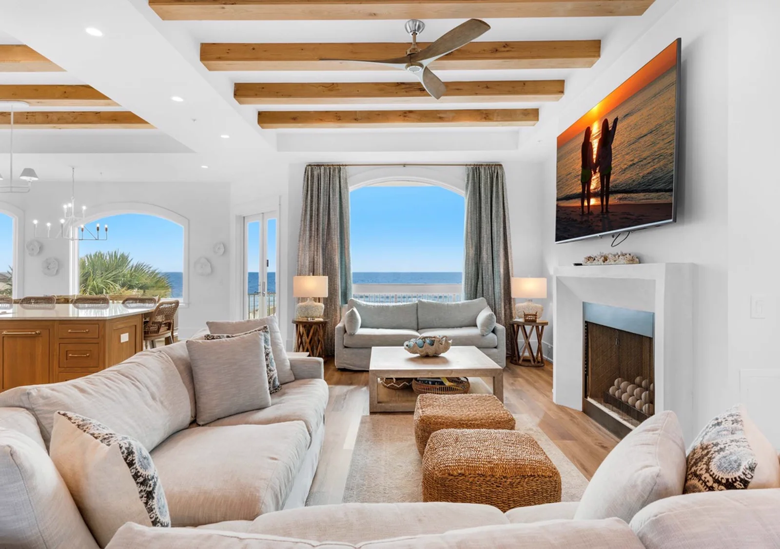 Sunlit living room of a mountain vacation home managed by a local Awayday brand