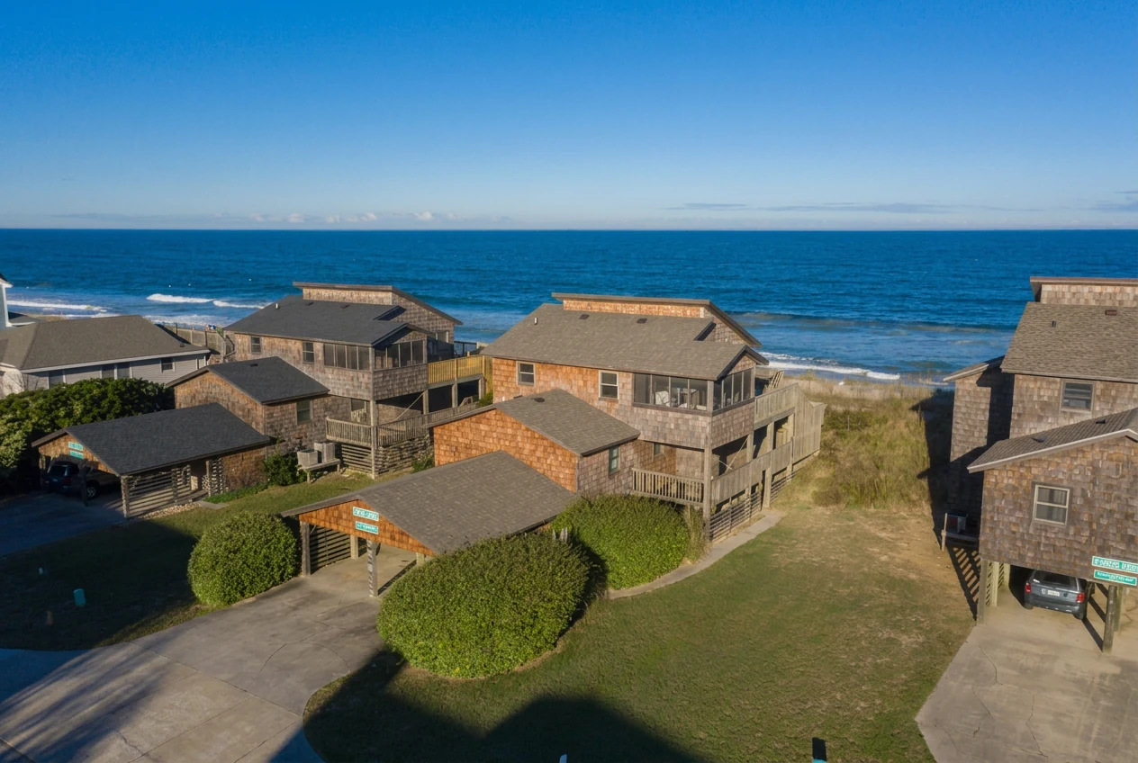 Beachfront Awayday home overlooking the shoreline on a clear morning